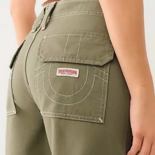 Photo of True Religion Bobbi Baggy Cargo Pants Olive Green Size 29 Y2K