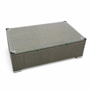Photo of Outdoor Patio Wicker Coffee Table Gray Glass Top Rattan Low Profile 39x23.5x12.5