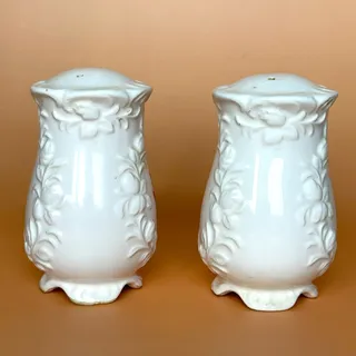 Photo of Vintage Enesco Ceramic Pitcher Salt & Pepper Shakers Red Rose Floral White