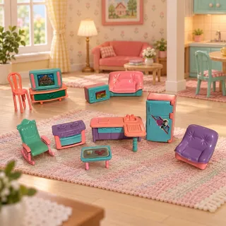 Photo of Vintage 1990s Toys R Us My Sweet Home Dollhouse Furniture 11 Pc Pastel Lot