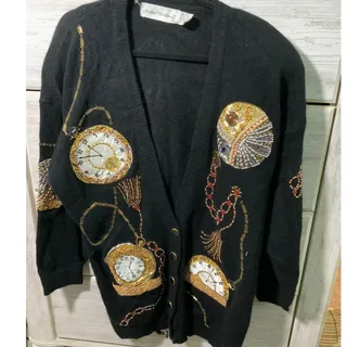 Photo of Vintage Marissa Christina II Black Embroidered Clock Cardigan 1X Whimsigoth Alice