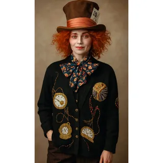 Photo of Vintage Marissa Christina II Black Embroidered Clock Cardigan 1X Whimsigoth Alice