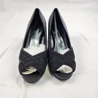 Photo of Easy Street Alive 5 Lavish Black Satin Glitter Peep Toe Pumps 9W