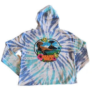 Photo of Womens Blue Jurassic Park Tie Dye Hooded Pullover Cropped Hoodie Size Large