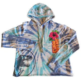 Photo of Womens Blue Jurassic Park Tie Dye Hooded Pullover Cropped Hoodie Size Large
