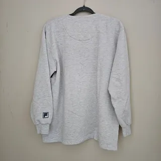 Photo of FILA Men's L Gray Black Colorblock Long Sleeve Pullover Shirt Logo - Small Hole