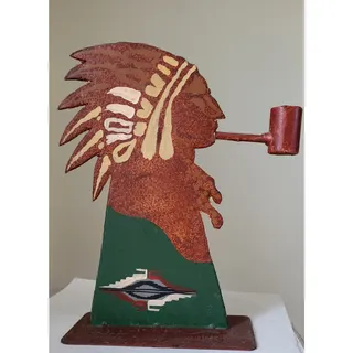 Photo of VTG Native American Chief Cut Steel Hand Painted Country Farm Lake Cabin Mountain House Decor