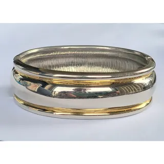 Photo of Silver Gold 2-Tone Hinged Bangle Wide Bracelet Men Women