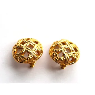 Photo of Vintage Gold Monet Earrings Pierced Signed Basket Weave Brutalist