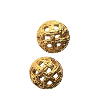 Photo of Vintage Gold Monet Earrings Pierced Signed Basket Weave Brutalist