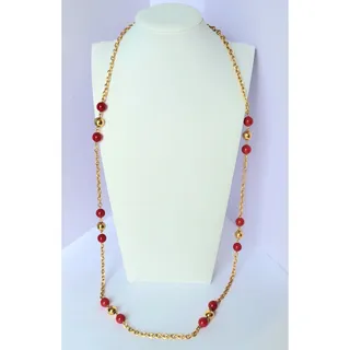 Photo of Vintage Monet 35” Long Station Necklace Red & Gold Beads