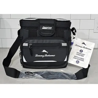 Photo of Tommy Bahama Zipperless 9 Can Lunch Box Cooler Bag Black NWT Backsaver Strap