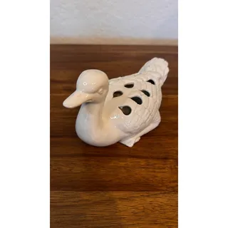 Photo of Vintage Mottahedeh Italian Creamware Duck Flower Frog Vase