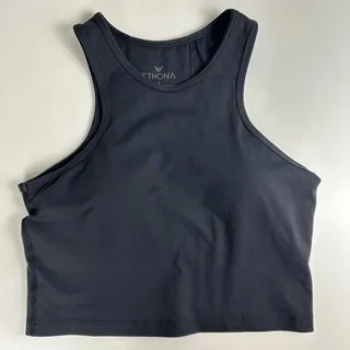 Photo of Ethona Women’s Small Navy Crop Tank Built In Bra Yoga Workout Athletic Top
