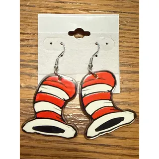 Photo of Handcrafted Artisan Whimsical Cat In The Hat Resin Earrings