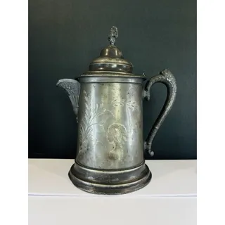 Photo of 1890s Antique Waldorf Silverplate Floral Pitcher Victorian Farmhouse Decor