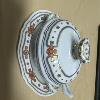 Photo of Richard Ginori Antique Rose Amalfi Covered Mustard Jar Pot & Saucer w/ Spoon