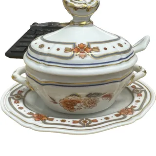 Photo of Richard Ginori Antique Rose Amalfi Covered Mustard Jar Pot & Saucer w/ Spoon