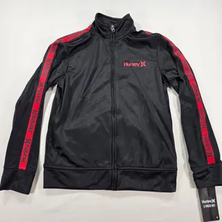 Photo of Hurley Boys Lightweight Zip Jacket Black Red Logo Track Style NWT Size 10