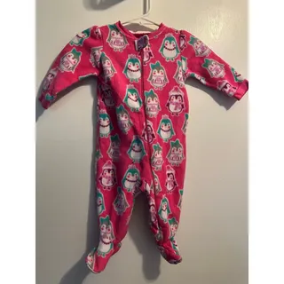 Photo of Baby Girls Pink Penguin Fleece Footed Sleeper Zip-Up Winter Pajamas