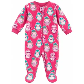 Photo of Baby Girls Pink Penguin Fleece Footed Sleeper Zip-Up Winter Pajamas