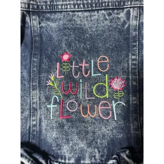 Photo of Custom Embroidered Upcycled Denim Jacket 24 Months Little Lass Wild Child