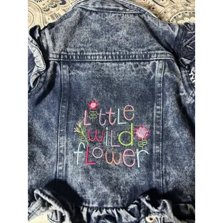 Photo of Custom Embroidered Upcycled Denim Jacket 24 Months Little Lass Wild Child