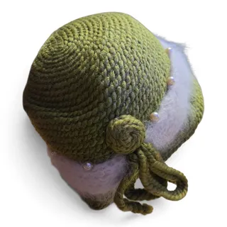 Photo of Vintage 1950s Merrimac Merri-Soie Hat Green Mohair Faux Pearl Cloche