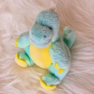 Photo of Vintage 1988 Applause Jolly Dyno Dinosaur Plush Rattle Blue Yellow 7"