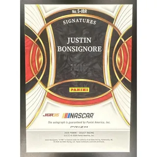Photo of 2026 Panini Select NASCAR Justin Bonsignore #S-JBR Signatures Blue Prizms /99