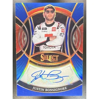 Photo of 2026 Panini Select NASCAR Justin Bonsignore #S-JBR Signatures Blue Prizms /99