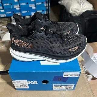 Photo of HOKA Clifton 9 'Black/Rose Gold' Sneakers 1127896 | Womens 7.5 B | Preowned EUC
