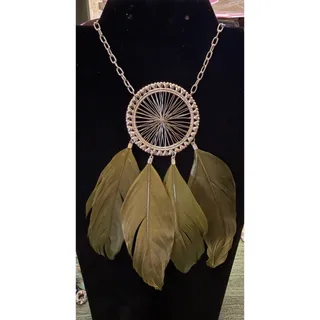 Photo of Vintage Silver Dreamcatcher Pendant With Real Feathers.