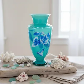 Photo of Antique Harrach Bohemian Enameled Opaline Glass Vase-UV Reactive-Art Nouveau