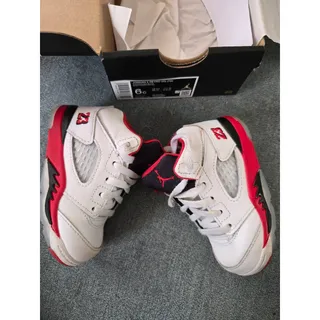 Photo of Air Jordan 5 Retro Fire Red Toddler Lifestyle Shoes, White/Fire Red/Black, Sz 6C