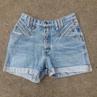 Photo of Vintage 80s Zena Jeans High Rise Stripe Piping Slant Yoke Jean Shorts Size 9