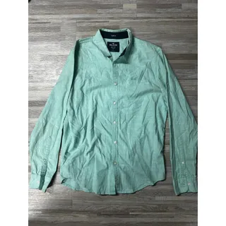 Photo of Hollister Shirt Mens Large Green Epic Flex Slim Fit Stretch Button Up Casual