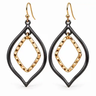Photo of Whispers Two-Tone Teardrop Drop Earrings - Gold/Black, Hypoallergenic Hook