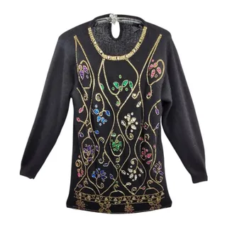 Photo of Gladys Bagley Vintage Silk Angora Beaded Black Sweater