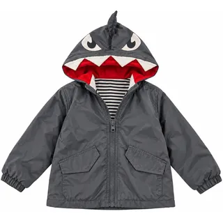 Photo of Kids Gray Shark Hooded Jacket Size 100 | 3T-4T Novelty Windbreaker Coat