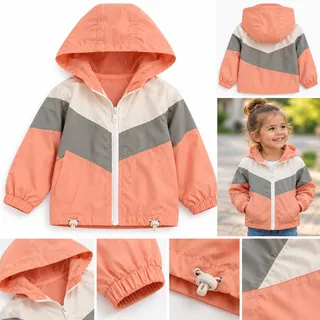Photo of SHEIN Kids Size 5 Peach Colorblock Windbreaker | Retro Sporty Hooded Jacket