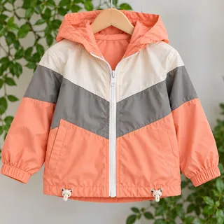 Photo of SHEIN Kids Size 5 Peach Colorblock Windbreaker | Retro Sporty Hooded Jacket