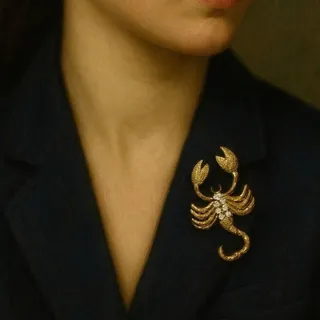 Photo of Golden Scorpion Rhinestone Brooch – Fierce Elegance with Vintage Glam Spark new