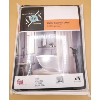 Photo of Half Price Drapes Modern Waffle Shower Curtain 12 Hooks 70x71 Beige Washable NIB