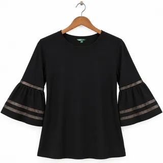 Photo of Ralph Lauren Black Bell Sleeve Cotton Top EUC Size XS