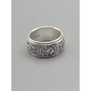 Photo of Silver Auspicious Four Divine Beasts Spinner Ring Wide Lucky Band