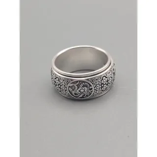 Photo of Silver Auspicious Four Divine Beasts Spinner Ring Wide Lucky Band