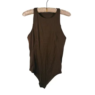 Photo of Lululemon High Neck Shelf Bra Bodysuit Size 12 Java Brown Athleisure Gym Workout