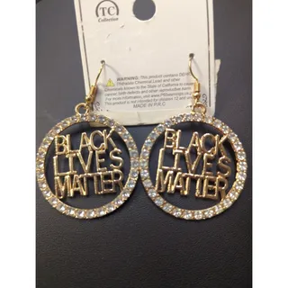 Photo of TC collection Black Lives Matter gold and white rhinestone earrings