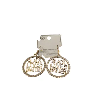 Photo of TC collection Black Lives Matter gold and white rhinestone earrings